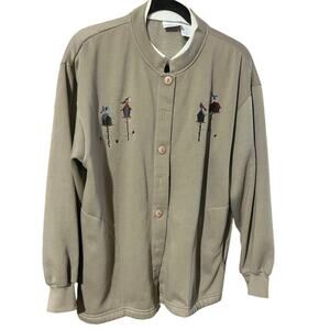 Vintage Bobbi Brooks Button Front Sweatshirt Cardigan w/ Birdhouses Size Large